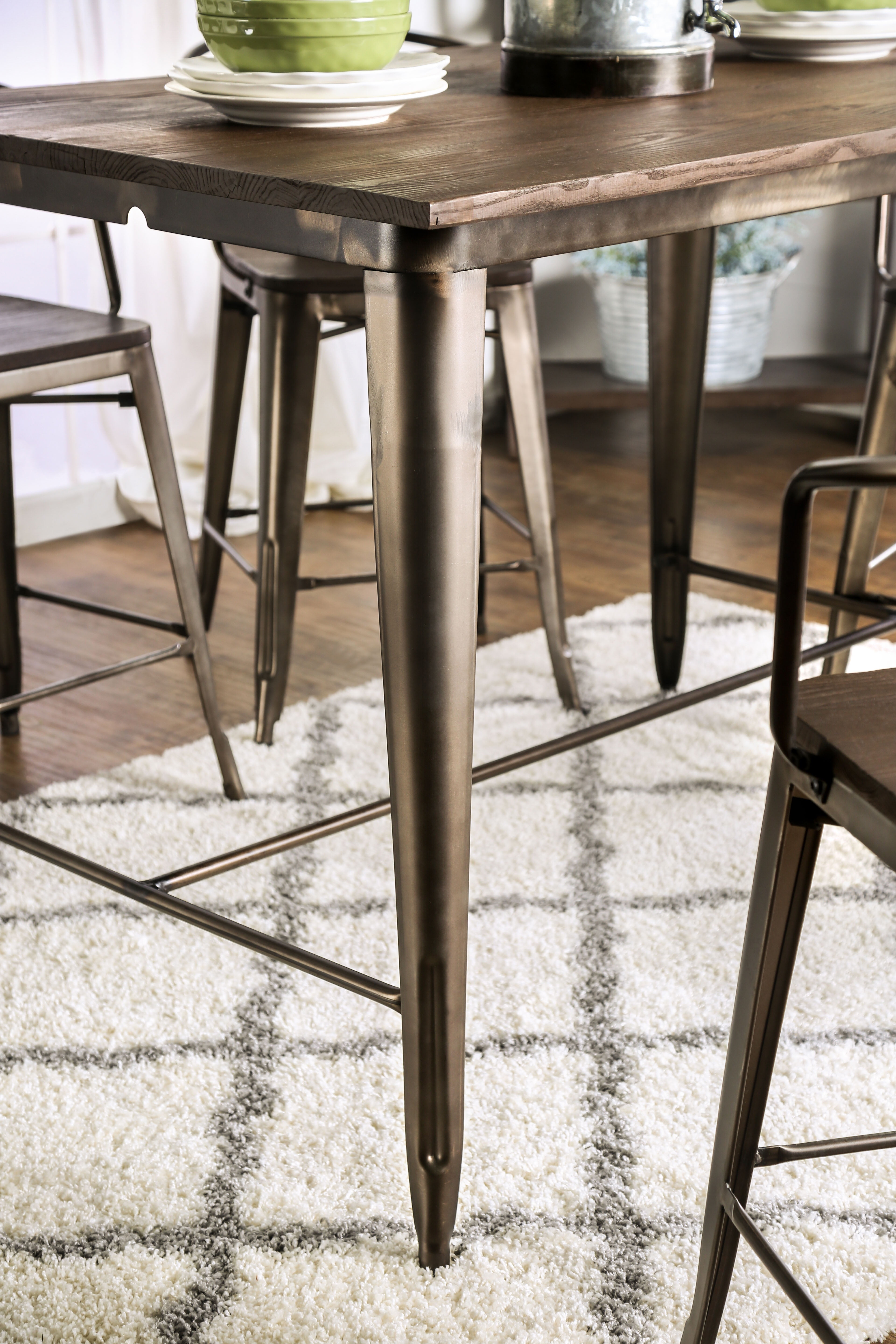 Furniture of America Frederick Industrial Counter Dining Table, Dark Bronze