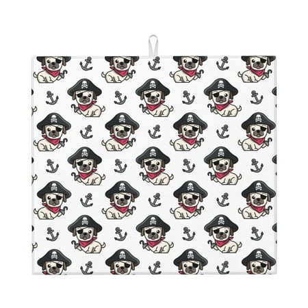 

Vsdgher Pirate Puppy Print Dish Drying Mat Kitchen Counter Mat Dish Drying Pad for Dishes Utensils Pots and Pans 16 x 18