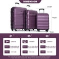 thumbnail image 2 of 3 Piece Luggage Set, Durable Lightweight Expandable Suitcase with Noise-free Spinner Wheels, TSA Lock & Side Hook, 21"/25"/29"PC Hardshell Storage Case for Travel Vacation, Dark Purple, 2 of 9