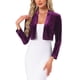 thumbnail image 1 of CHAQUETA BOLERO CORTA DE VELVET INSPIRE CHIC PARA MUJERES, CON MANGAS LARGAS Y FRONTAL ABIERTO, COLOR PÚRPURA CIRUELA, 1 of 6