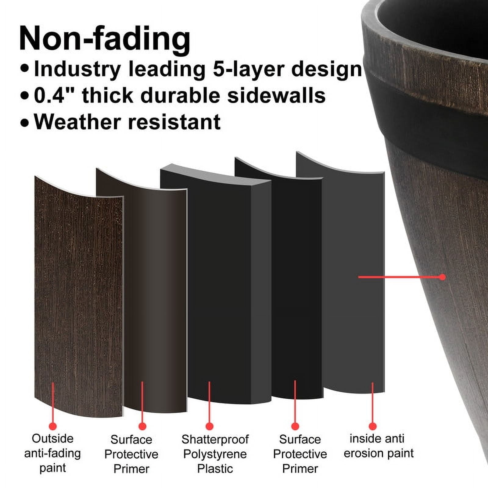 2Pcs 21" PVC Whiskey Planters - Extra-Large Drainage Hole Design, Rustic Outdoor/Indoor Garden Barrel Pots for Trees/Shrubs (Brown)