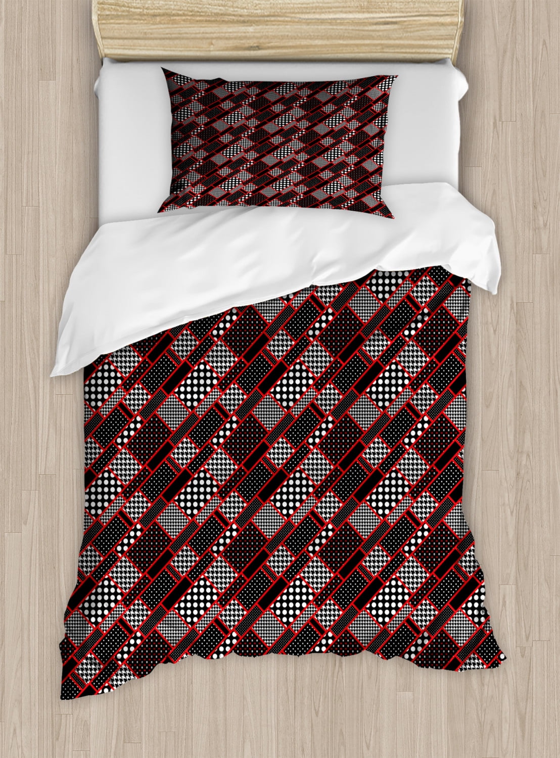 Red and Black Twin Size Duvet Cover Set, Geometric Rectangle Frames ...