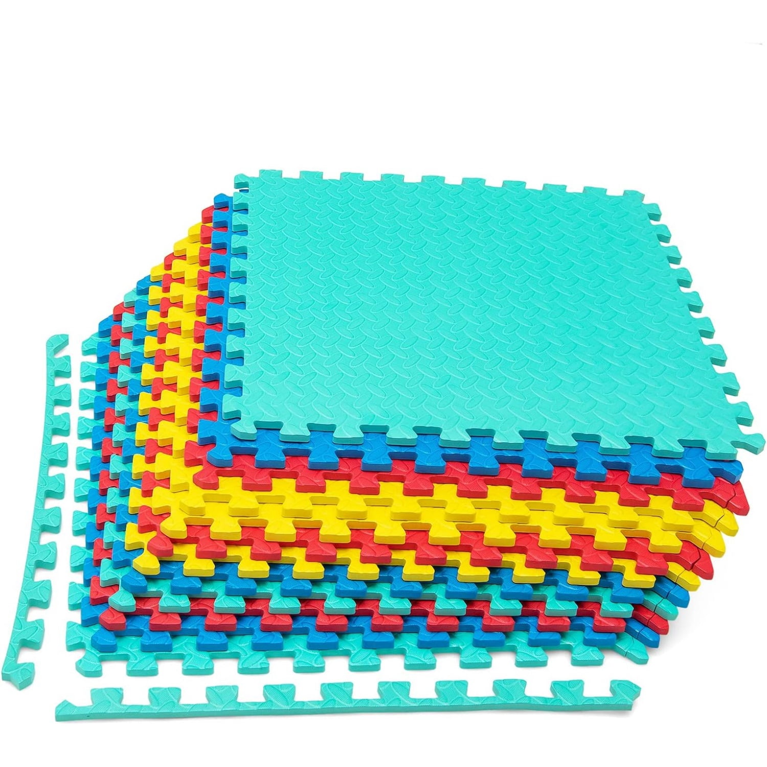 12 Tiles Exercise Flooring Mats with Border, Non-Slip EVA Foam Protective Mats, Elastic Puzzle Play Mats, 1/2" Interlocking Floor Mats for Home Gym, Fitness Room, Workshop Equipment