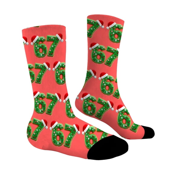 Cute Ankle Socks Fun-pattern Knee-high Printed Baseball-style Casual Sports Socks Pilates Socks 3‑Pair Red