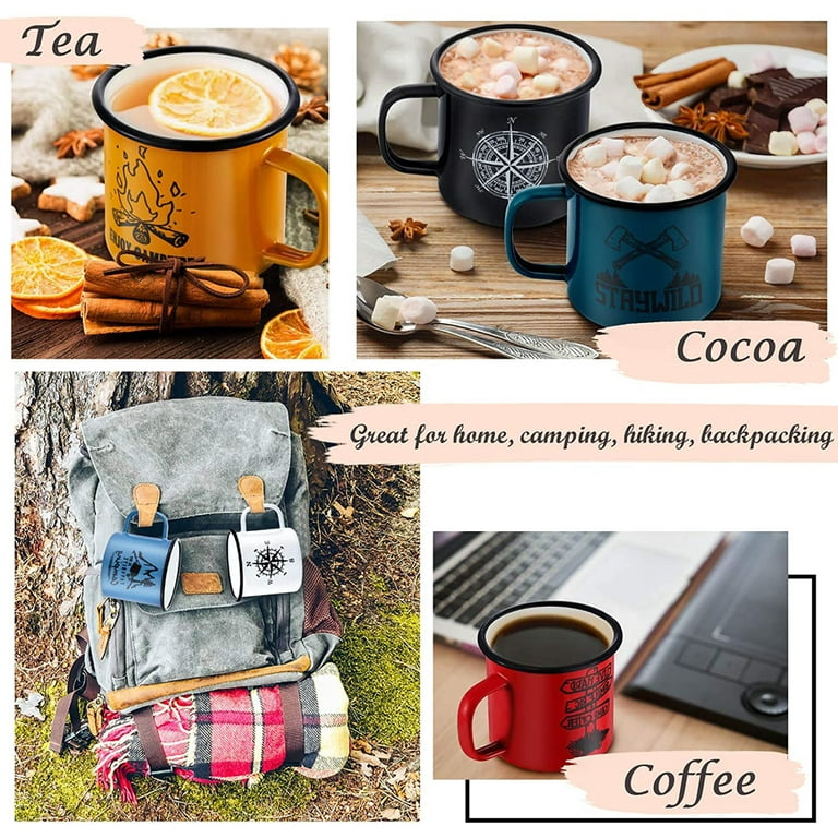 Enamel Camping Mug Set of 6, Colourful Metal Coffee Tea Cups Mugs for Travel