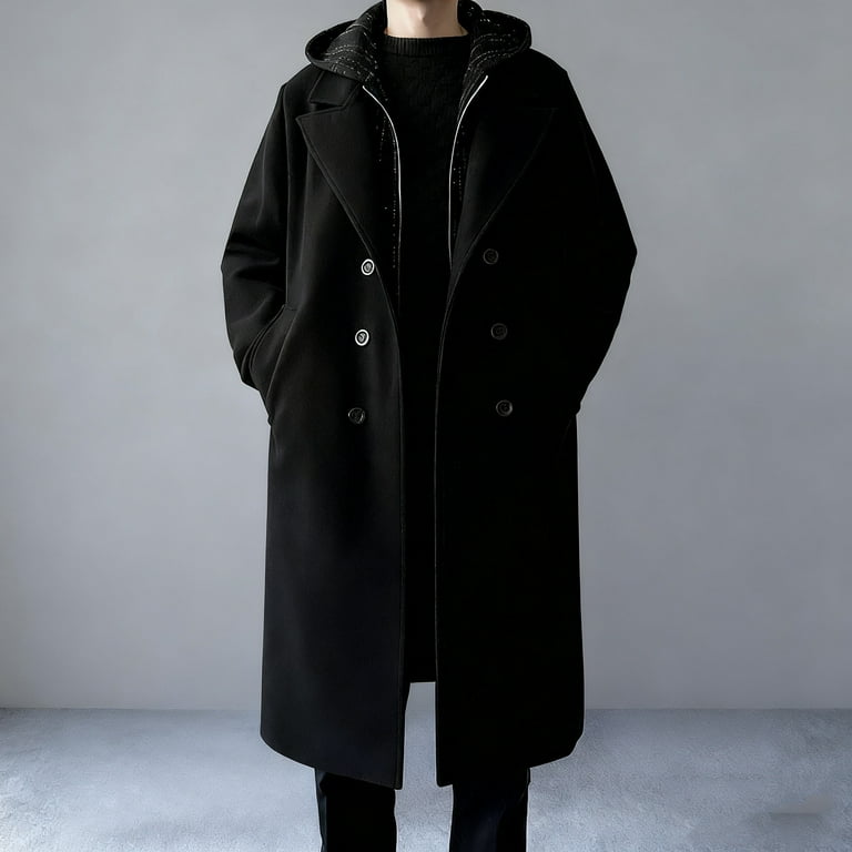 successthop Wool Blend Coat Men Fake Two Pieces Hooded Jackets successthop Wool Blend Coat Men Fake Two Pieces Hooded Jackets