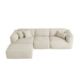 thumbnail image 3 of 122" Velvet Sofa with Movable Footstool & 3 Throw Pillows, 4-Seater L-Shape Modular Sofa with 27'' Deep Seat, Upholstered Sleeper Couches for Living Room Bedroom, No Assembly Required, Beige, 3 of 9