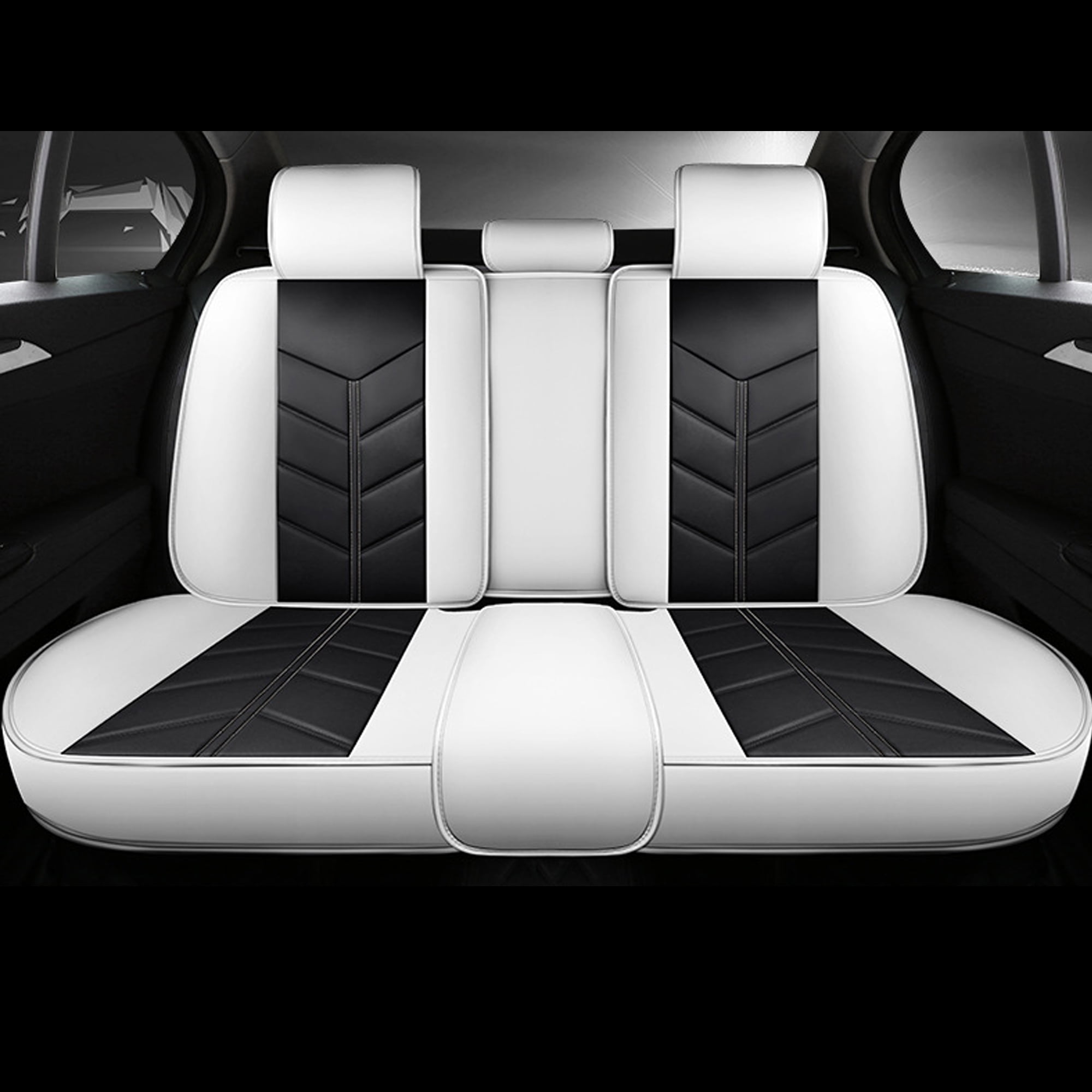 5-Seat Covers Protector Universal Car Front Rear Black & White PU