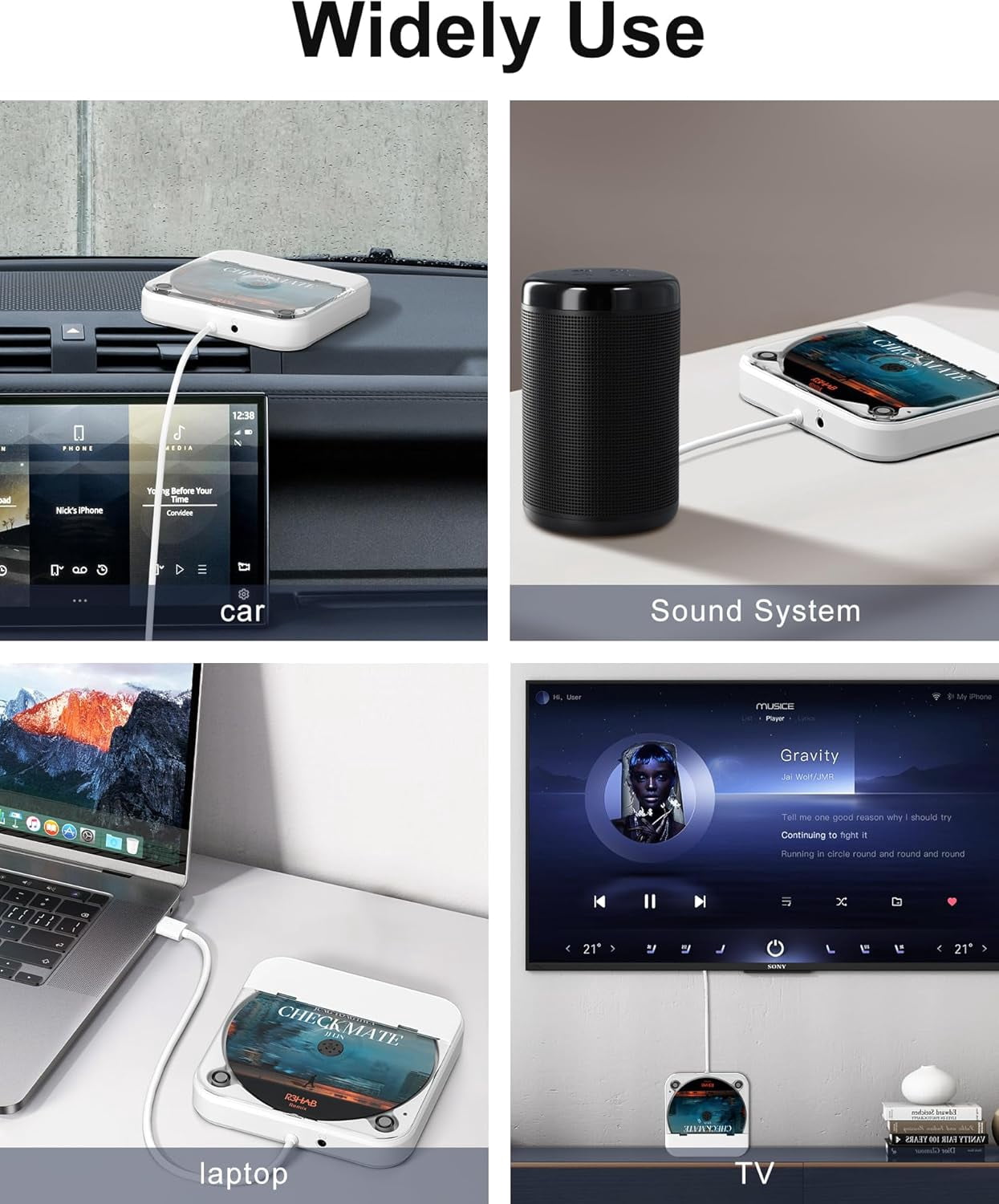 Car CD Player with USB/AUX Port, External Universal CD Player for Car with Car Radio Stereo, Portable Car CD Players with Remote Control for Laptop, TV, Computer,Universal for Vehicle