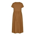 thumbnail image 5 of Patlollav Womens Plus Size Women Dresses Summer Cotton Linen Solid Color Round Neck Short Sleeve Dress Long Dress, 5 of 6