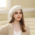 thumbnail image 4 of Beret Hat for Women, French Pearl Rhinestone Beanie Hat Winter Warm Adjustable Artist Cap 1pcs, 4 of 7