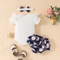 thumbnail image 4 of Toimothcn Kids Girls Outfit Set Ruffled Sleeve Casual Baseball Printed Romper Stretchy Shorts With Hairbands 3Pcs Outfit Sets Soft Comfortable Clothes Set Lovely Girls Clothing, 4 of 8