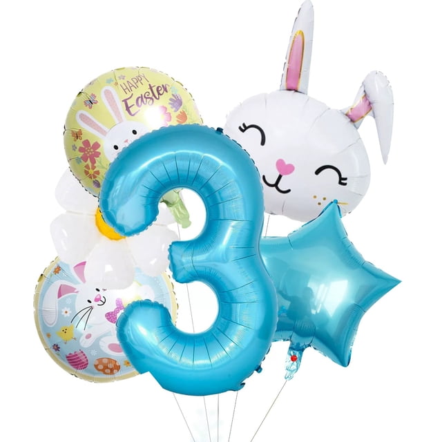 Easter Themed Number Balloons For Holiday Party And Birthday Celebrations With Metallic Gold Shine Event & Party