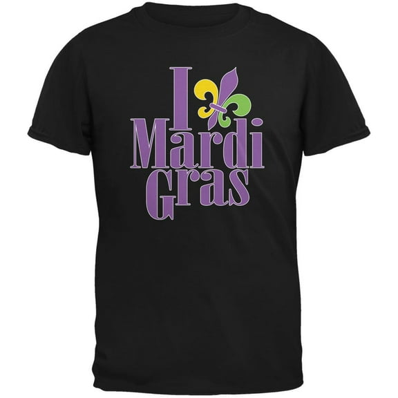 I Love Mardi Gras Fleur De Lis Black Adult T-Shirt - Small