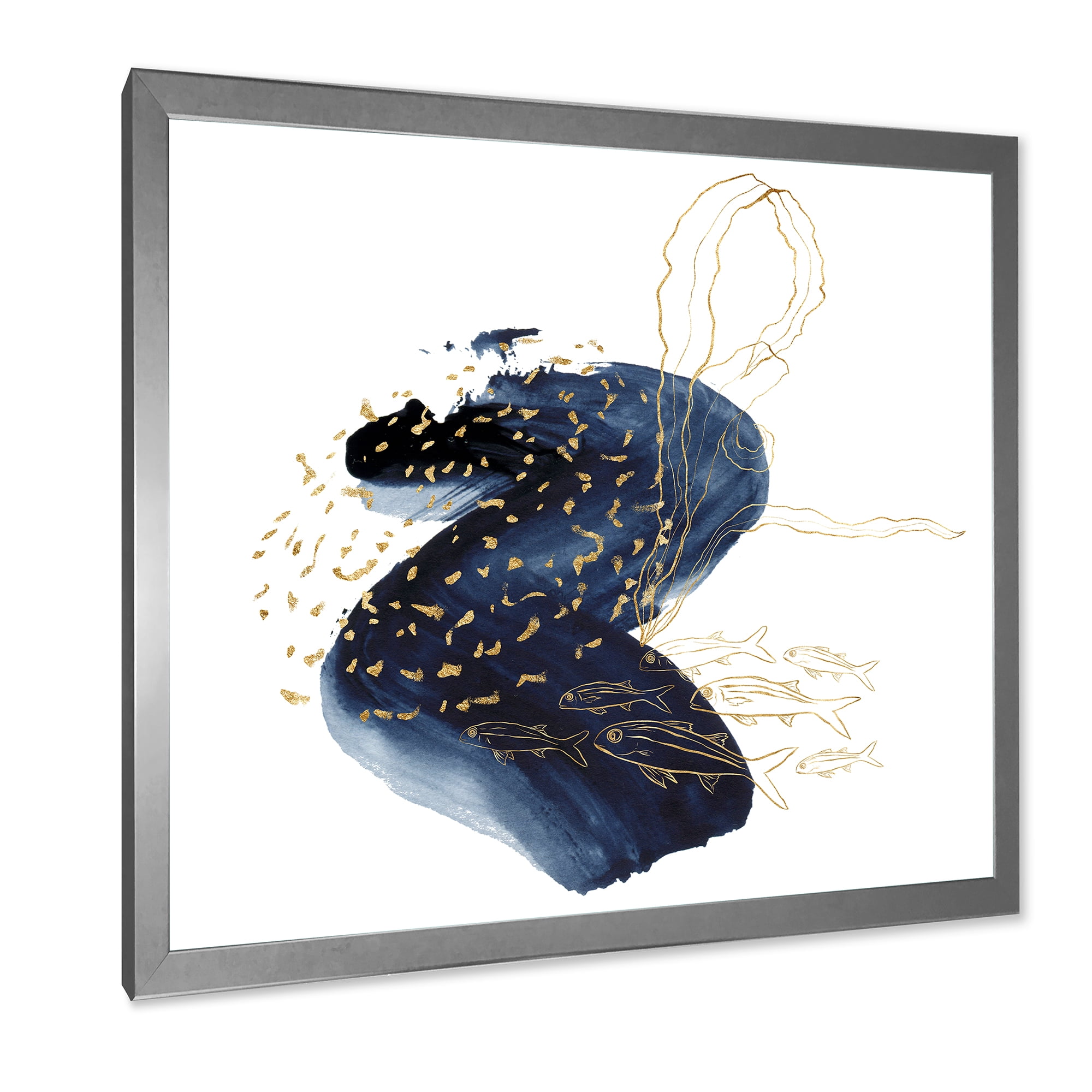 Designart 'Underwater Marine Life Classic Blue Square ' Farmhouse Framed Art Print