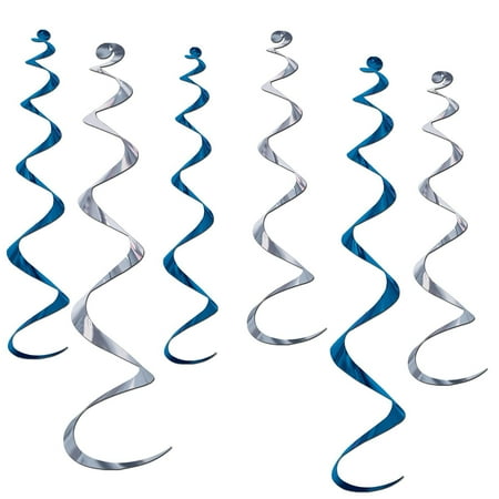 Beistle 4" - 24" & 2" - 36" Twirly Whirls Blue/Silver 18/Pack 50065-BS
