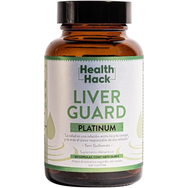 Liver Guard Platinum Health Hack con Cardo Mariano NAC Cúrcuma Vitaminas C E y Complejo B 60 Cápsulas