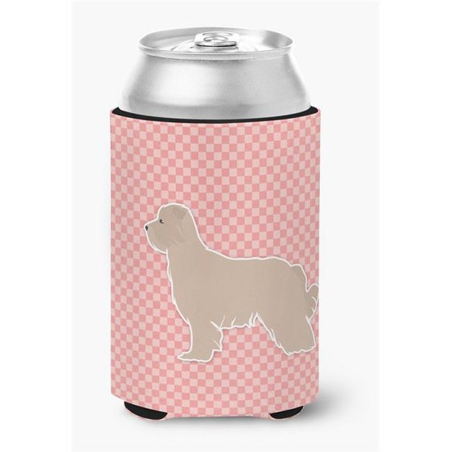 Pyrenean Shepherd Checkerboard Pink Can or Bottle Hugger