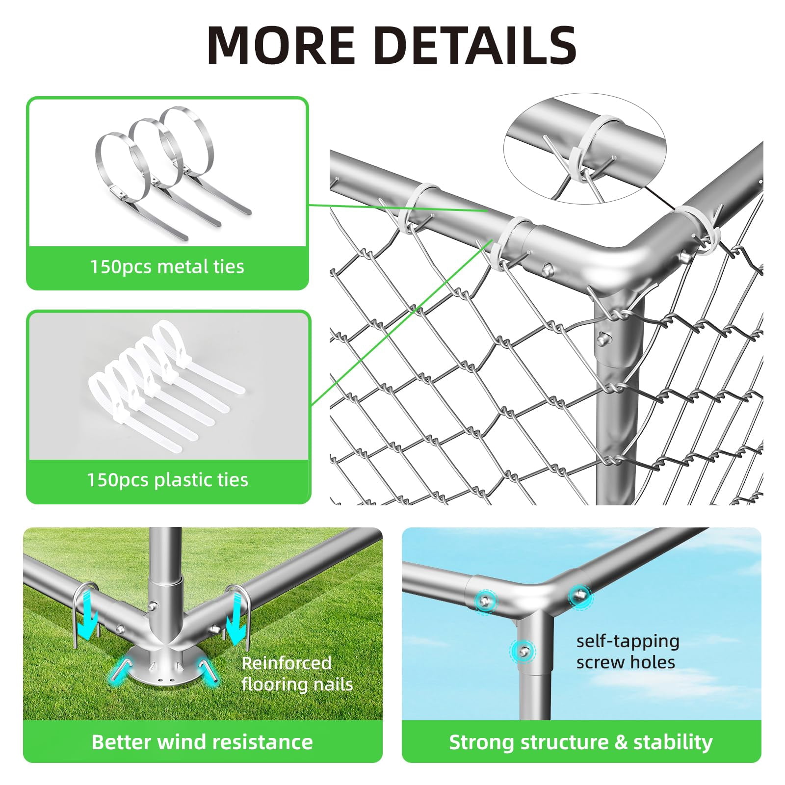 Heavy Duty Outdoor Dog Kennel 7.8x7.8FT Large Metal Enclosure with Waterproof Cover, Secure Lock for Pets, Durable Galvanized Frame, Silvery
