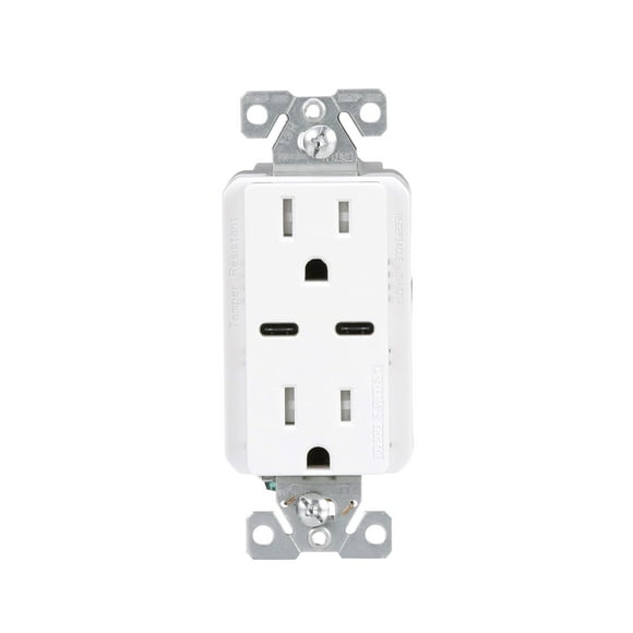 Eaton TRUSBC15W-BOX USB-C Charger with Duplex Receptacle, White