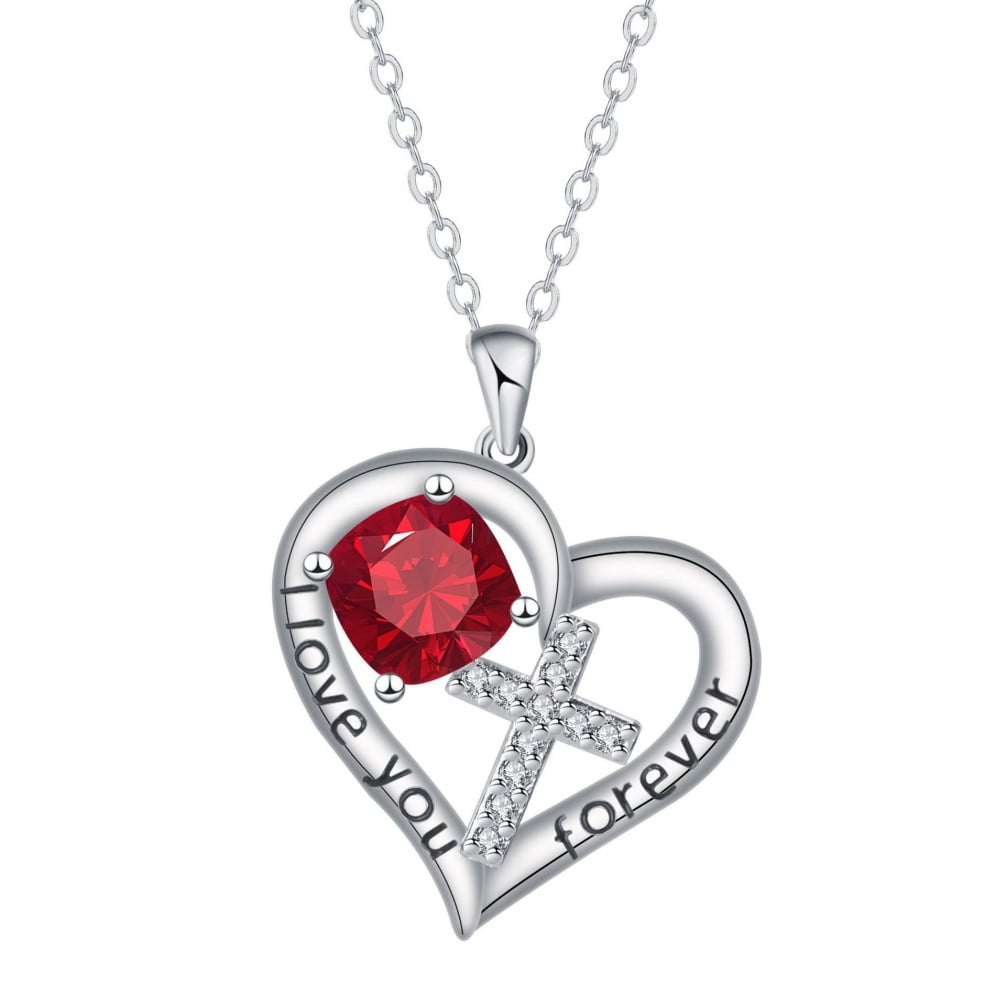 HIRPLIS Heart Cross Necklace for Women Pendant Cubic Zirconia Stainless Steel Silver Plated Christian Religious Prayer Faith Vintage Dianty Valentines Day Personalized Gift Jewelry Red