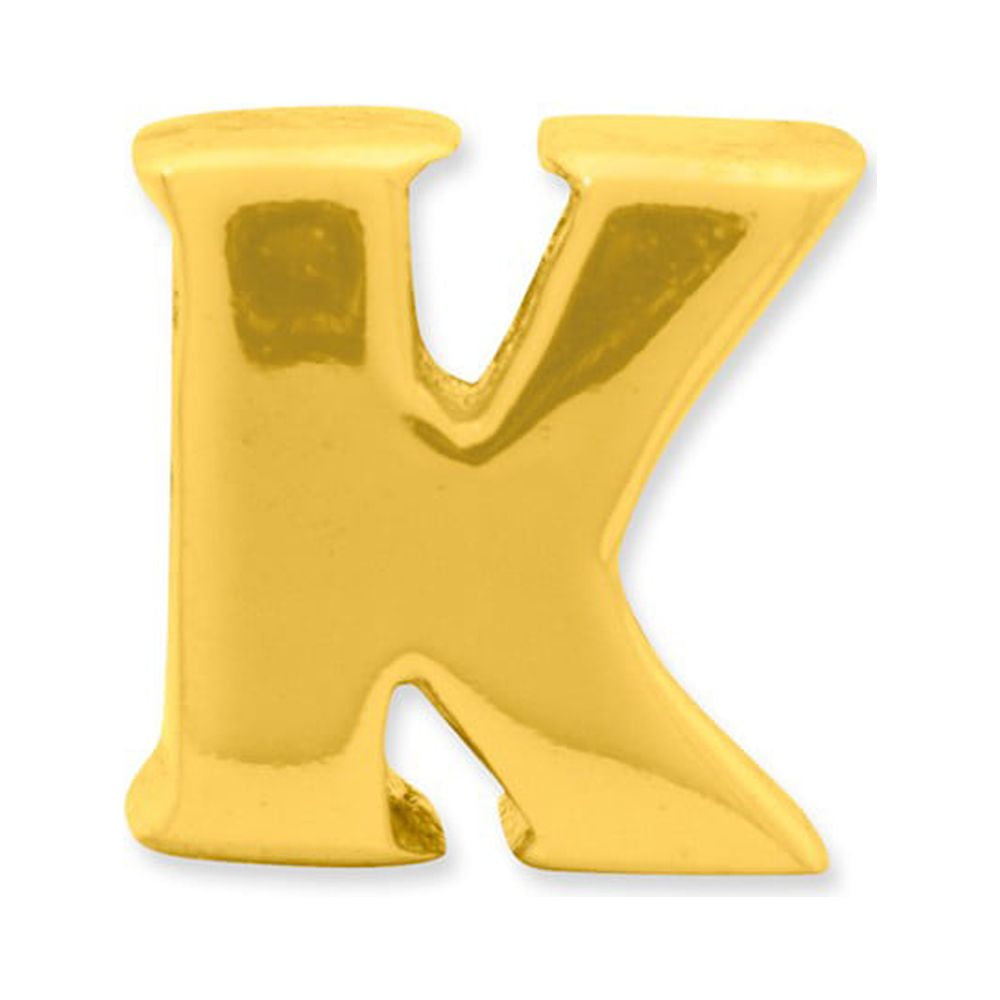 925 Sterling Silver Gold-plated Reflections Letter K Bead; for Adults and Teens; for Women and Men