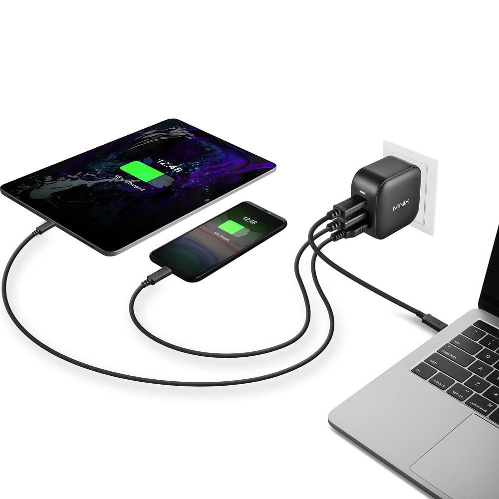 65W 3-Port GaN Wall Charger with Multi-Protection Safety System – Power-Sharing & Universal Compatibility MINIX P1