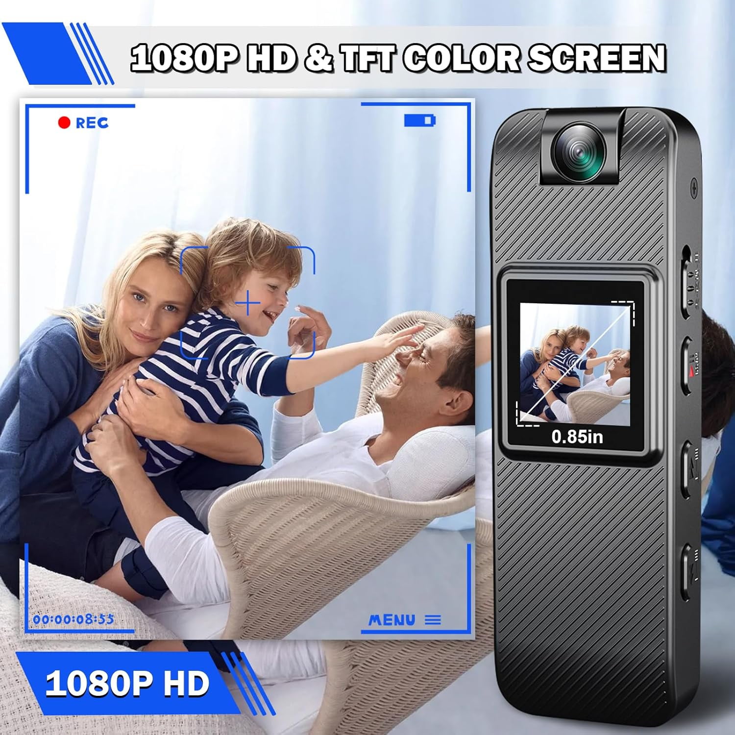 UDH Mini Body Cam with Screen, Body Camera, Action Camera, Clip-on Video Recorder, Small Video Camera Built-in Battery, Invisible Camera Recorder, with Night Vision Function