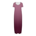 thumbnail image 4 of Ecqkame Women's Summer Maxi Dress Casual Round Neck Short Sleeved Vacation Sundress Solid Color Beach Dresses with Pockets 02-Pink M, 4 of 5