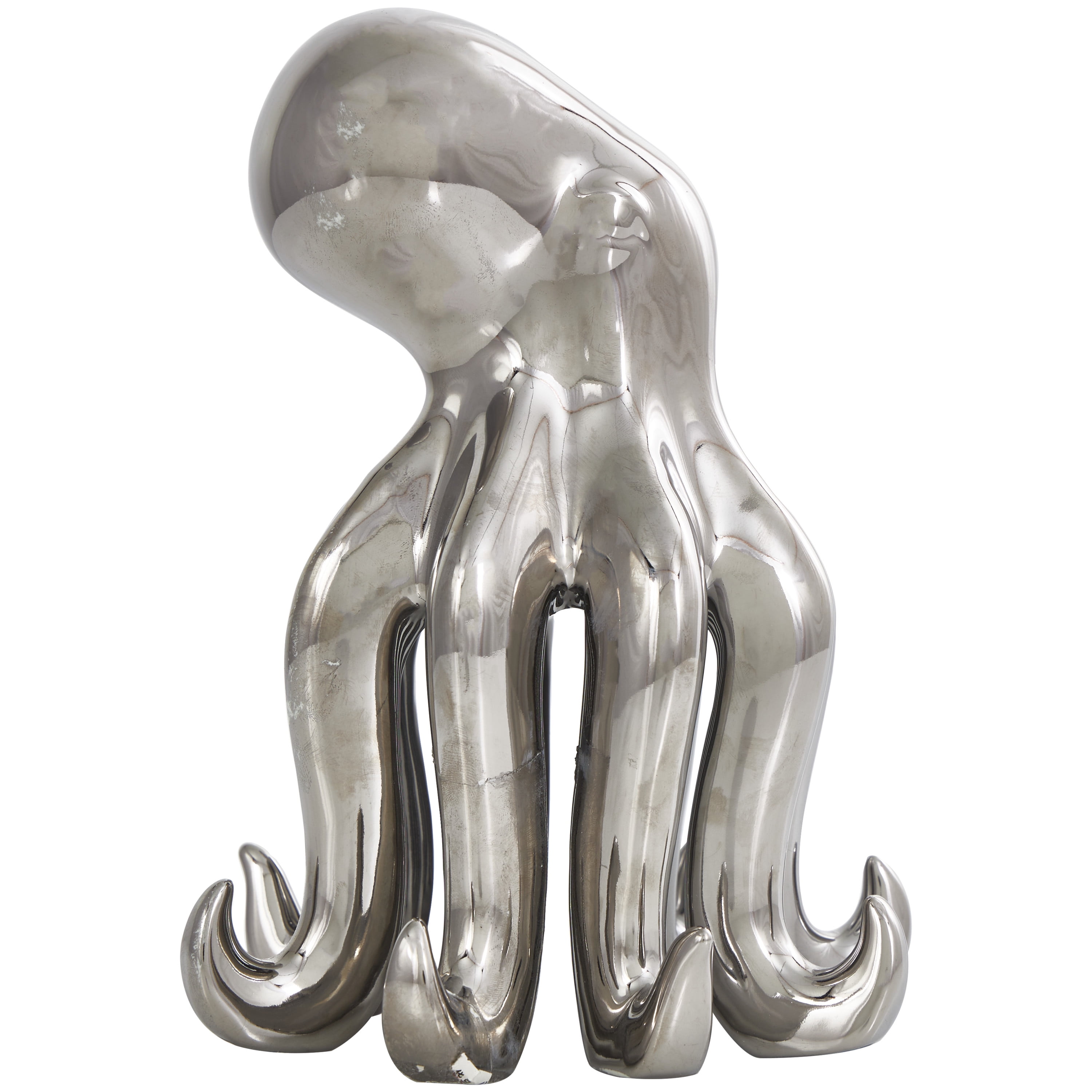 6" x 8" Silver Ceramic Standing Octopus Sculpture, by DecMode