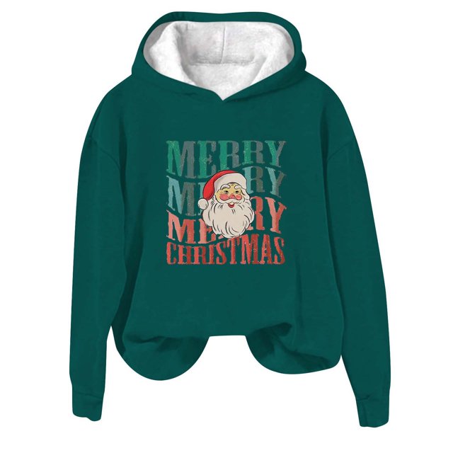 Wolfast Sweat à Capuche Imprimé de Noël pour Femmes Manches Longues Confortable Pull Mode, Vert Armée, L