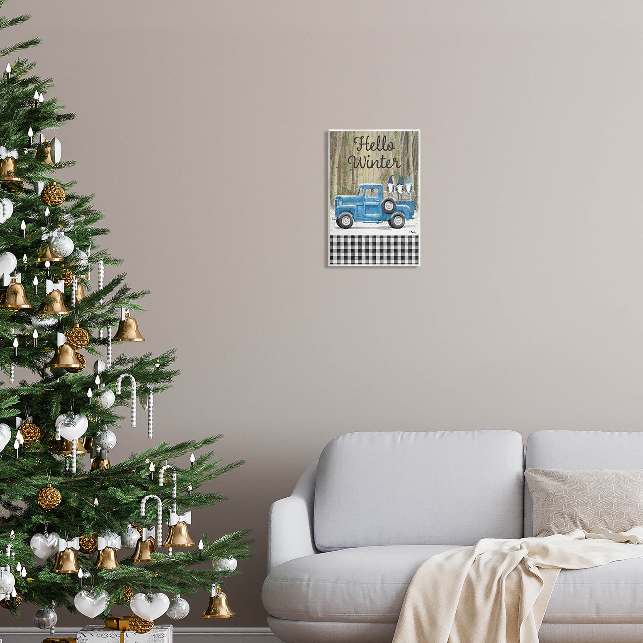 Stupell Industries Hello Winter Plaid Gnomes Graphic Art Unframed Art Print Wall Art, Design by Paul Brent