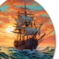 thumbnail image 3 of Designart "Ship Sailing on Brown Seas I" Modern Landscape Beach Metal Round Art Living Room, 3 of 5