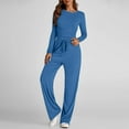 thumbnail image 4 of VBVC No Boundaries Women's Slimming Long Sleeve 2 Piece Sets,Womens Warm Crewneck Fall Outfits,Wide Leg Drawstring Tracksuit For Ladies,Blue,Size XXL, 4 of 9