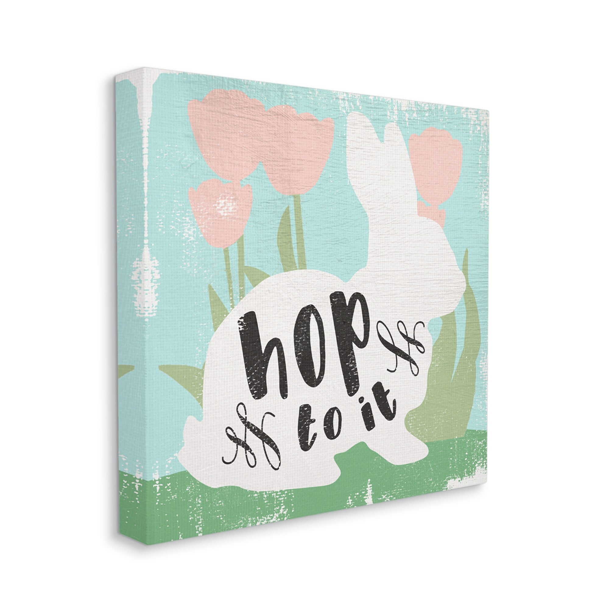 Stupell Industries Hop To It Easter Bunny Phrase Spring Tulips, 36 x 36,Design by Daphne Polselli