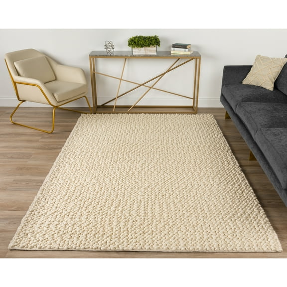 Addison Boulder Chunky Ivory Hand Loomed Wool Runner Rug Ivory 23"x76" Wool