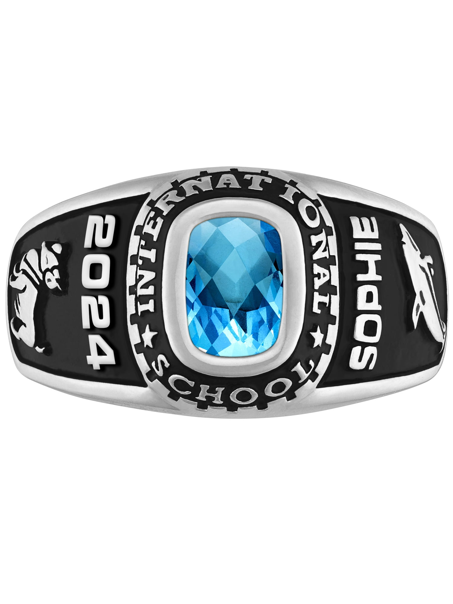Order Now for 2025 Graduation, Freestyle Women's Sterling Silver Classic Checkerboard Birthstone Class Ring, Personalized, High School or College