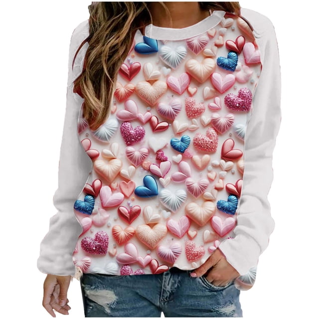 VALMASS Chandails en Molleton à Col Rond pour Femmes, Imprimé Floral, Manches Longues, Mode Décontractée, Blouses Sans Capuche (2TG, Rose-B)