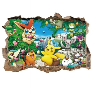 Pokemon Wall Sticker For Bedroom Living Room Nursery Party Decorations Anime Cartoon Background Self-Adhesive Wall Decor Baby Boy Girl Kids Room Wall Mural Decor Poster Gift