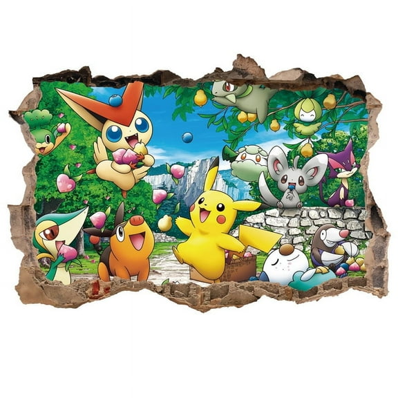 Pokemon Wall Sticker For Bedroom Living Room Nursery Party Decorations Anime Cartoon Background Self-Adhesive Wall Decor Baby Boy Girl Kids Room Wall Mural Decor Poster Gift