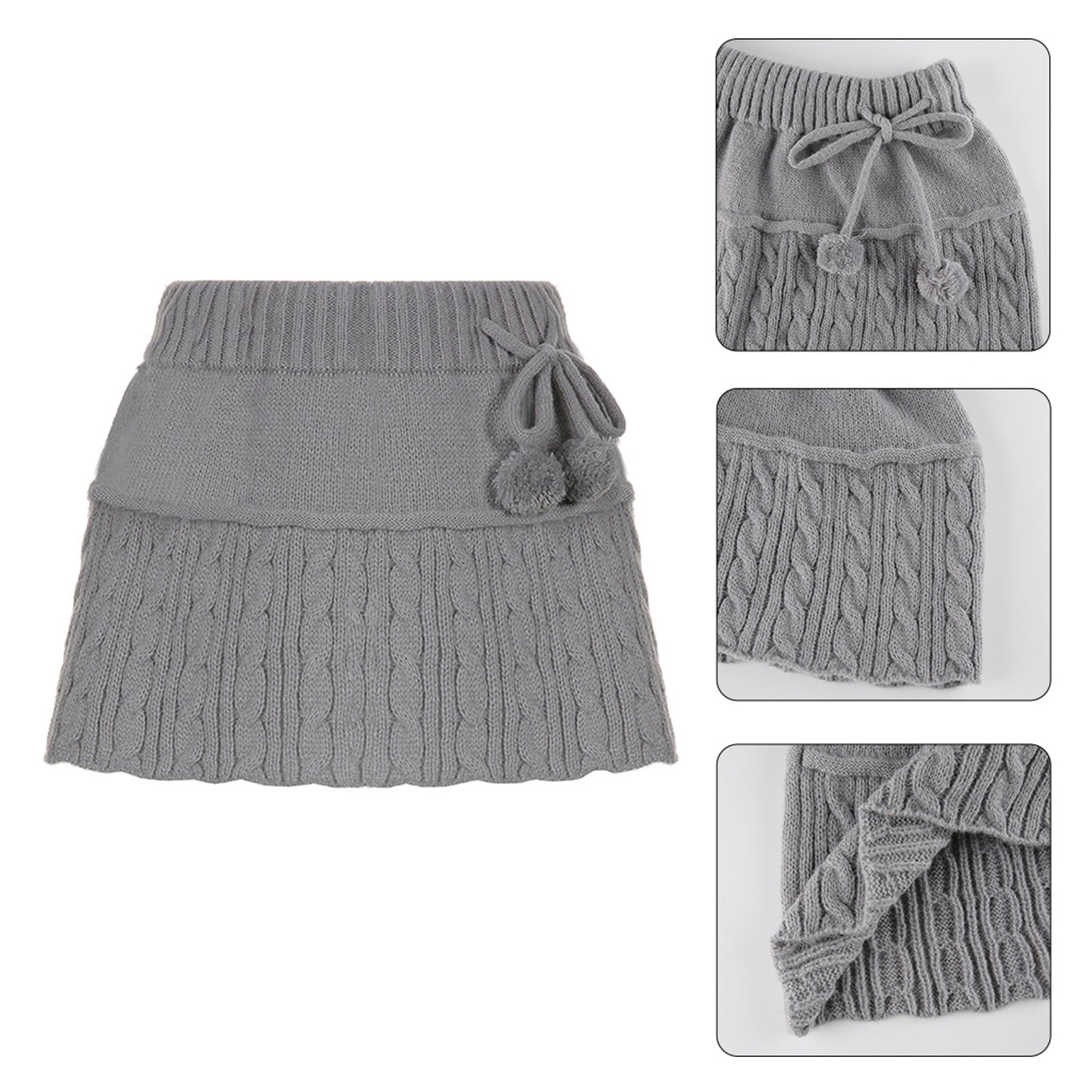 GENEMA Women Sexy Low Waist Twist Knit A-Line Micro Mini Skirt with Hair  Ball Lace-Up