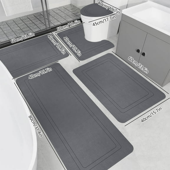 wowotier Memory Foam Bathroom Rug Set 5 Piece, Absorbent Bathroom Mat Set, Non Slip Bath Mats for Bathroom Washable Dry Quickly Bath Rug Set for Bathroom Floor, Dark Blue Bath Mat Set