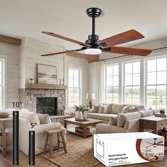Behome 42" Wood Ceiling Fan, Low Profile Ceiling Fans with Lights and Remote/APP Control, Wood Blades, Flush Mount, 6 Speeds & Reversible, 3CCT, Dimmable, Noiseless, for Bedroom, Living Room