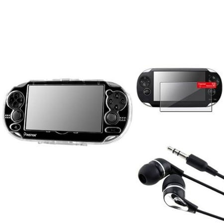 Insten For Sony PS Vita Clear Crystal Case Cover+Screen Protector+blk/Silver Headset