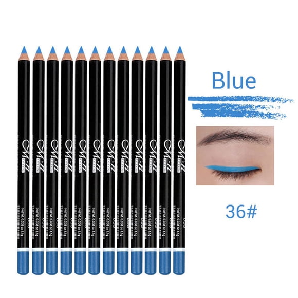 12 Assorted Colors Gel Eyeliner Pencil Set Matt Smooth Waterproof Natural Long Lasting Eyebrow Lip Liner Pencil Cosmetics Makeup Set Kit Tool, Blue