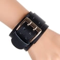 thumbnail image 2 of Pulsera de cuero de doble capa con hebilla grande y cadena de mano para hombre (negra), 2 of 7