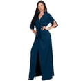 thumbnail image 5 of KOH KOH Long Sexy V-Neck Short Sleeve Slit Flowy Cocktail Evening Bridesmaid Wedding Guest Party Summer Tall Dressy Maxi Dress Gown For Women Blue Teal Large US 12-14 NT290, 5 of 7