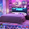 thumbnail image 3 of Aheaplus Twin Headboard with Drawer Storage and RGB LED Light, Twin Size Upholstered Headboard with Charging Station and Bookcase, for Bedroom/Dorm Room/Guest Room, Black, 3 of 7