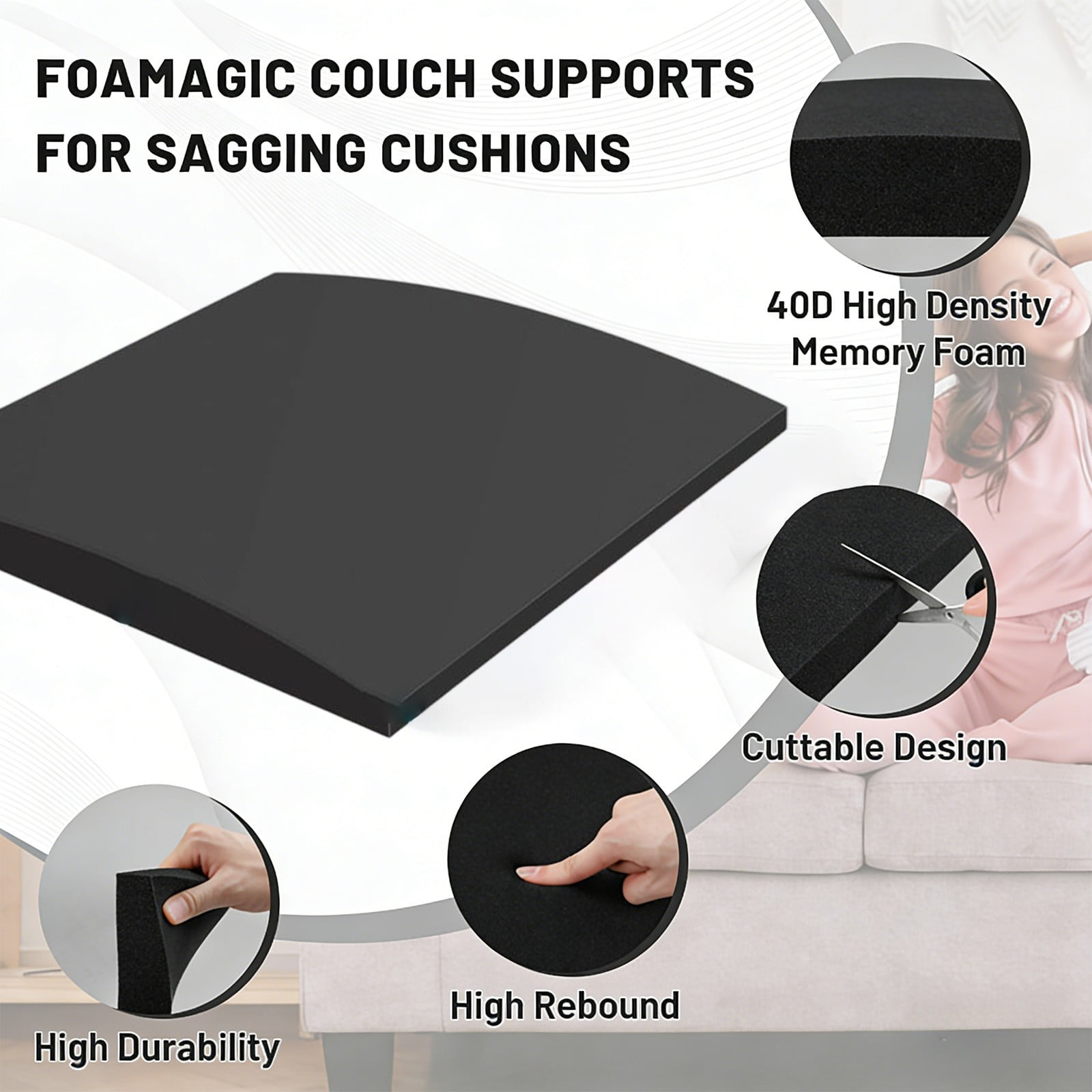 Ynsdnzl High-Density Curved Foam Cushion Support Insert For Sofa & Chair Seats, Foam Pad For Sagging Seats Seat Cushion Support For Chairs Lounges & Couches, Home Furniture Repair & Comfort Upgrade