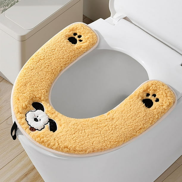 Asiento de inodoro doméstico acolchado con asa, anillo de inodoro de invierno, juegos lavables, asiento de inodoro tejido